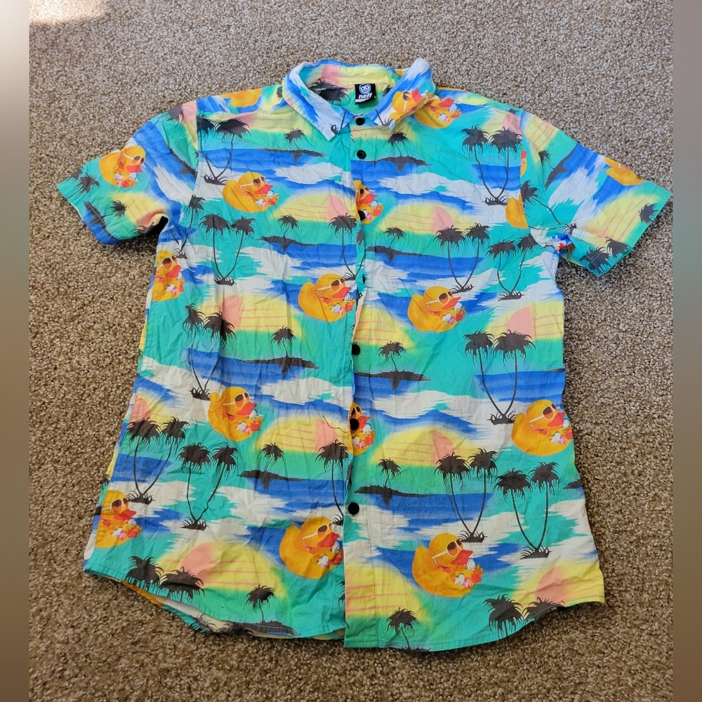 Neff Multicolor Duck Palm Tree Unisex Tropical Button down Shirt
